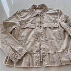 GAP Tan Button-Up Jacket with pleated bottom Size: M